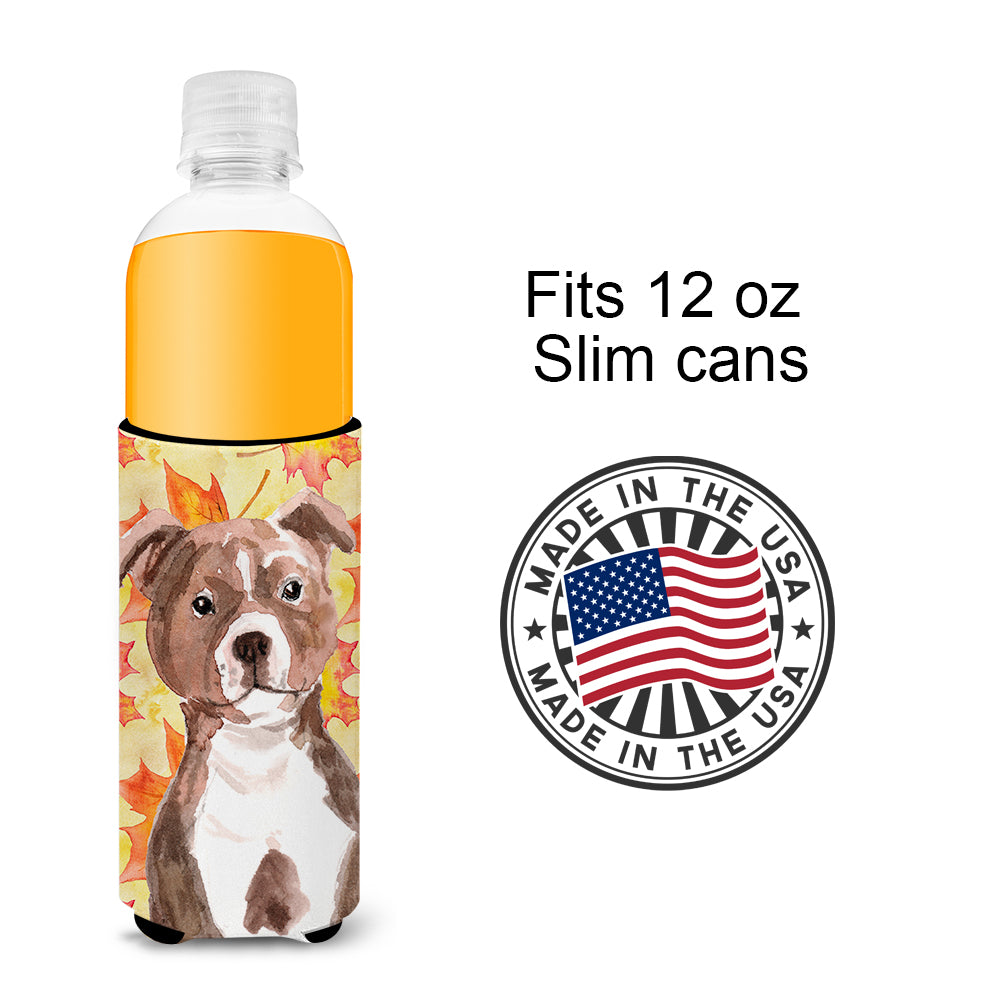 Red Staffie Bull Terrier Fall  Ultra Hugger for slim cans BB9532MUK  the-store.com.