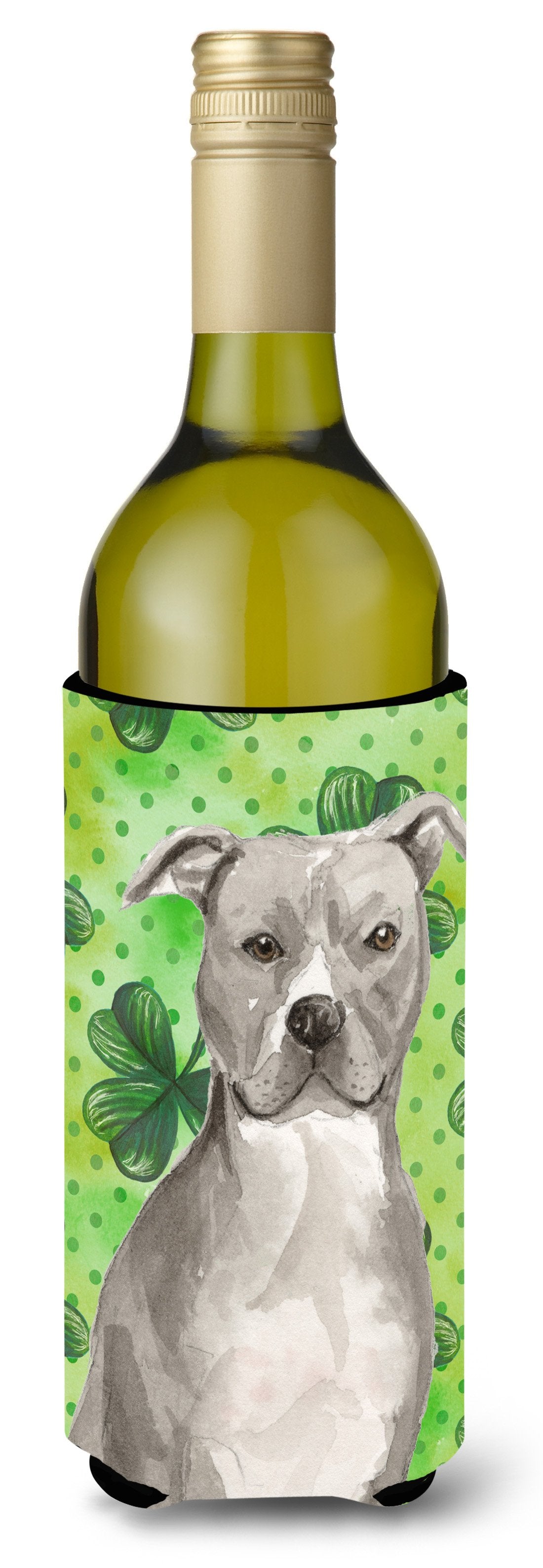Staffordshire Bull Terrier St. Patrick&#39;s Wine Bottle Beverge Insulator Hugger BB9535LITERK by Caroline&#39;s Treasures