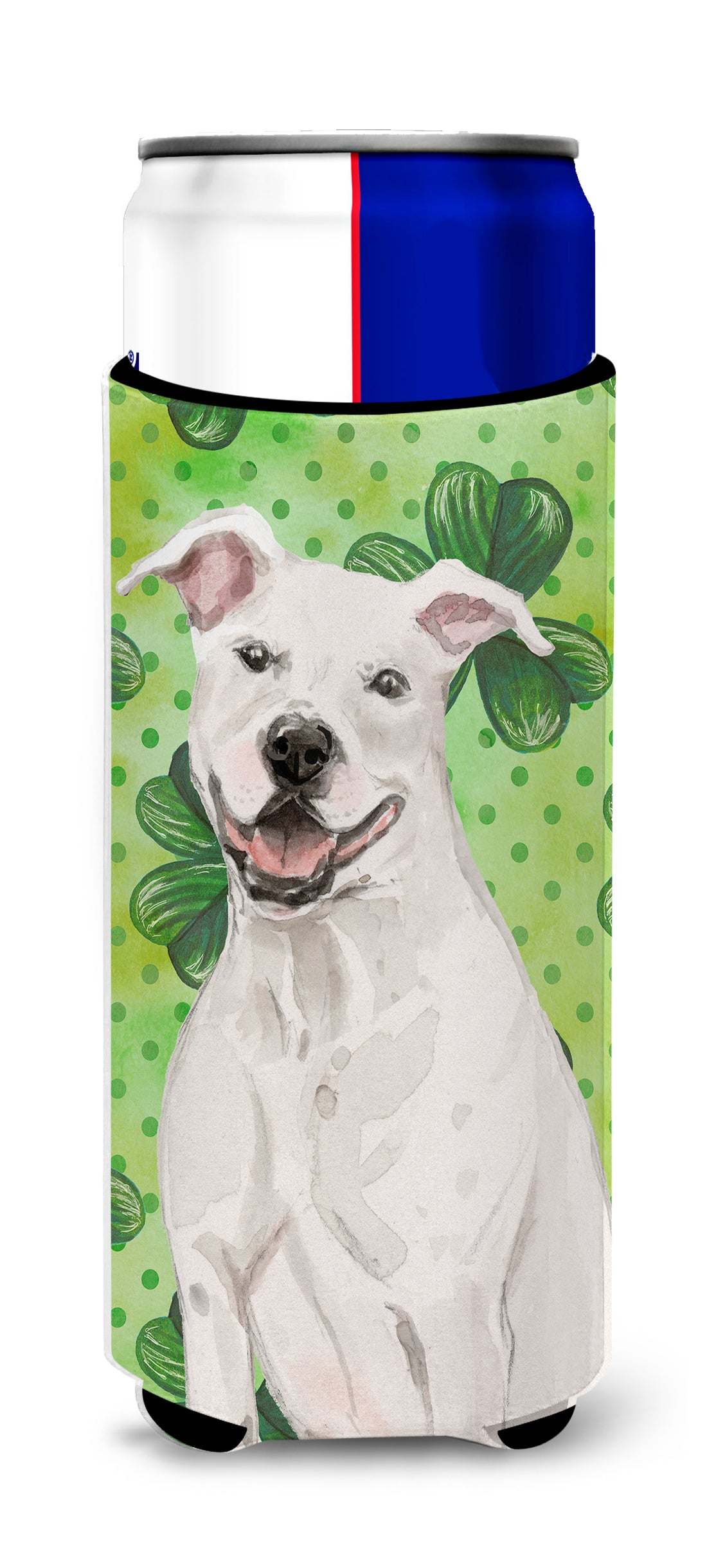 White Staffie Bull Terrier St. Patrick&#39;s  Ultra Hugger for slim cans BB9536MUK  the-store.com.