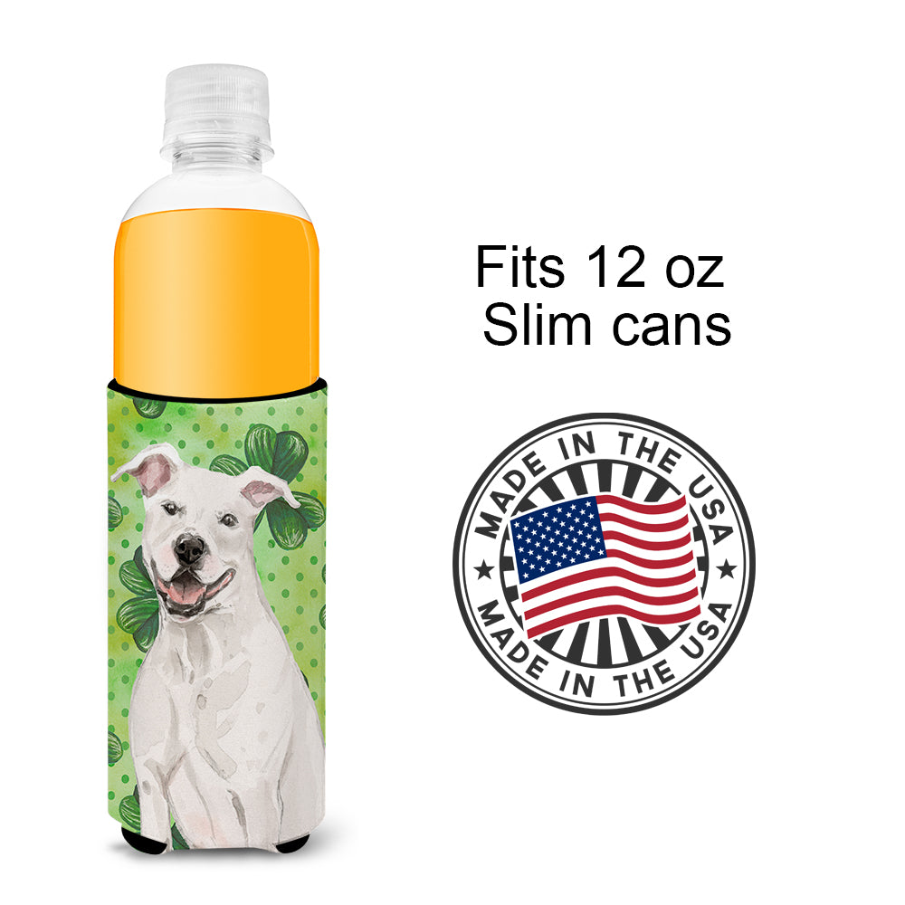 White Staffie Bull Terrier St. Patrick's  Ultra Hugger for slim cans BB9536MUK  the-store.com.