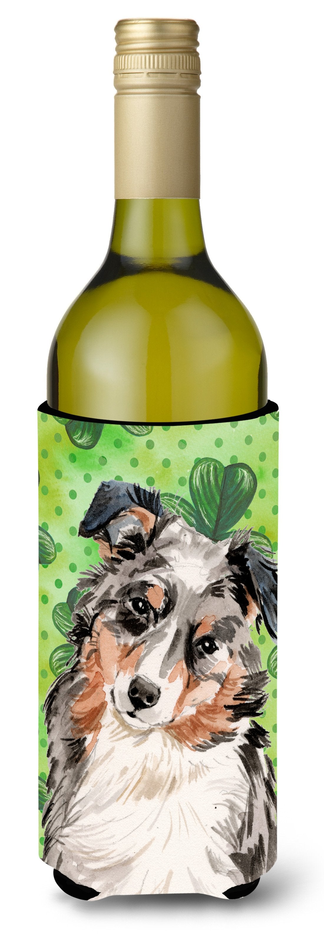 Australian Shepherd St. Patrick&#39;s Wine Bottle Beverge Insulator Hugger BB9537LITERK by Caroline&#39;s Treasures