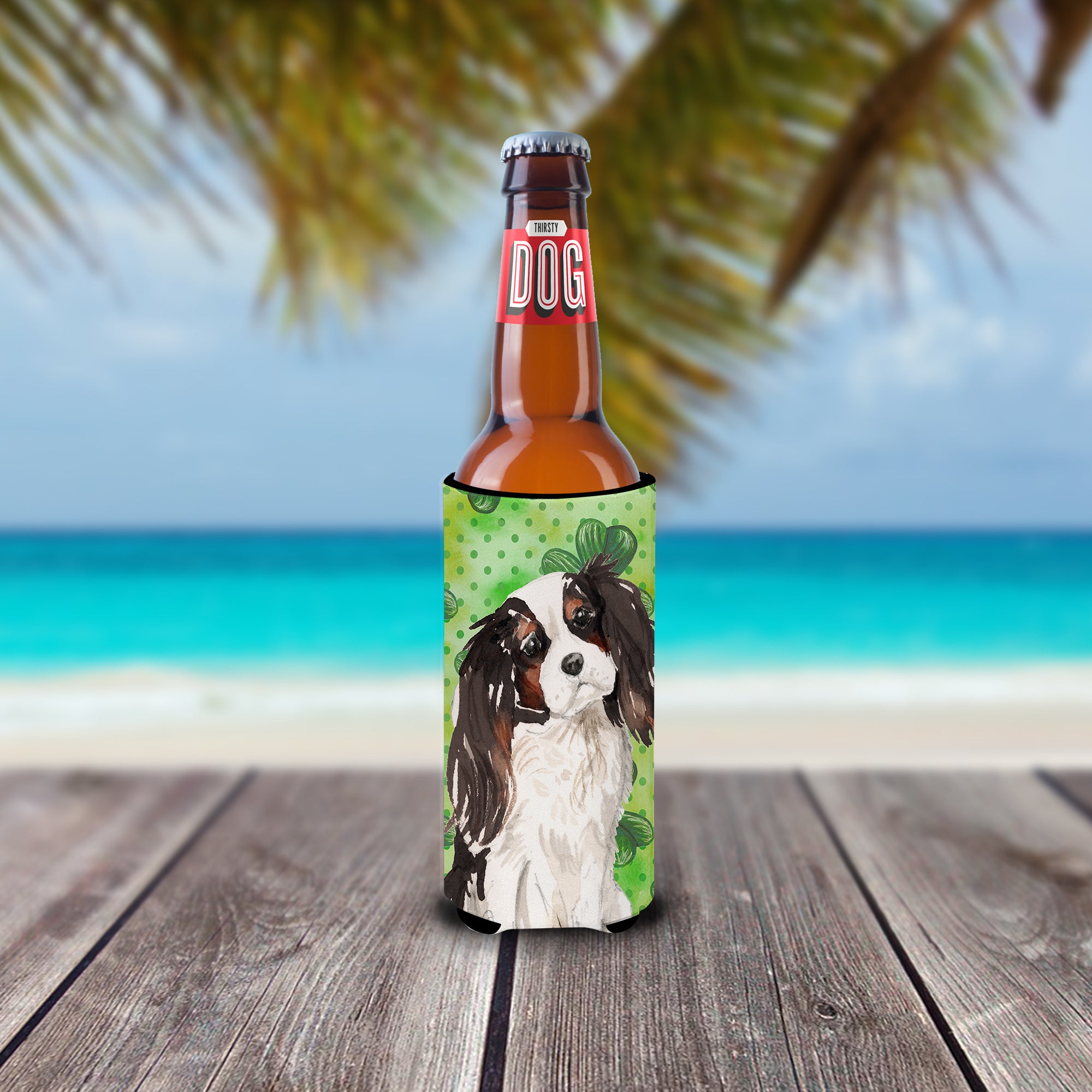 Tricolor Cavalier Spaniel St. Patrick's  Ultra Hugger for slim cans BB9542MUK  the-store.com.