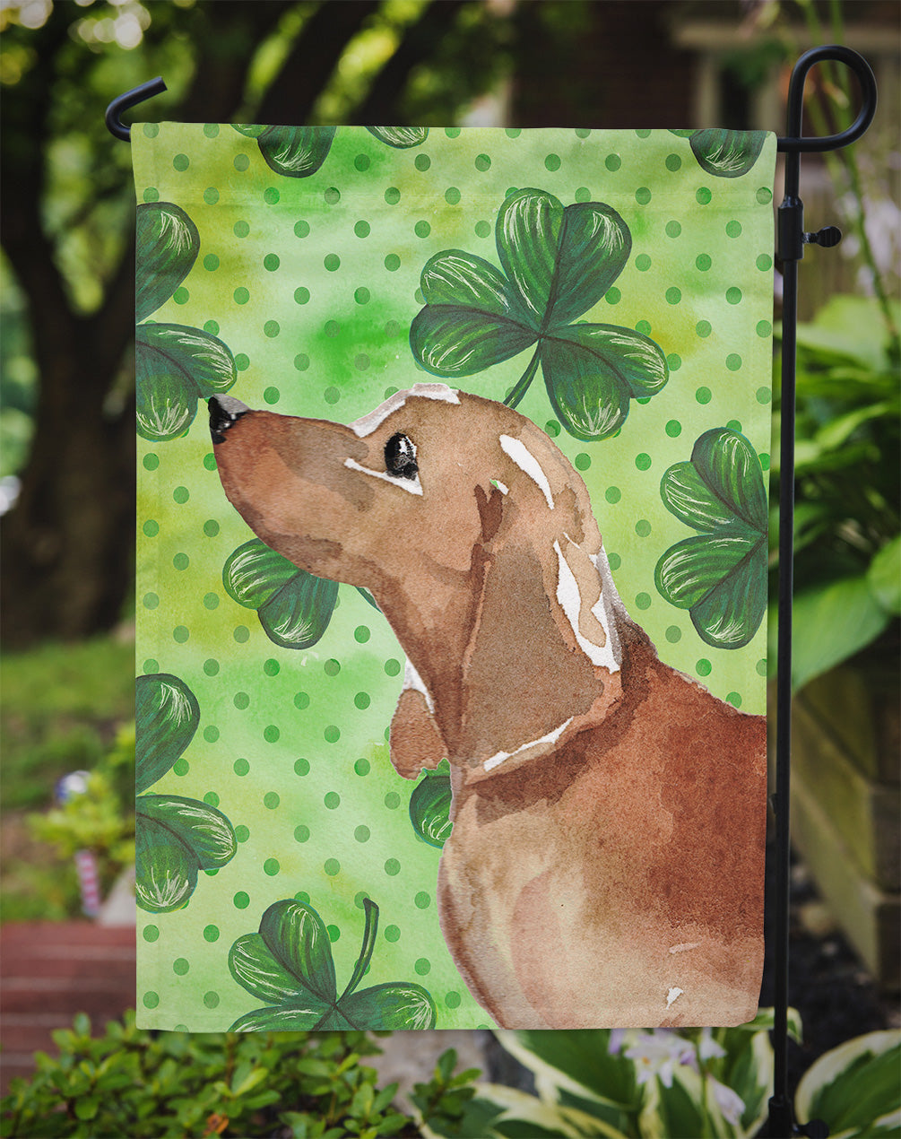 Red Tan Dachshund St. Patrick's Flag Garden Size BB9546GF  the-store.com.