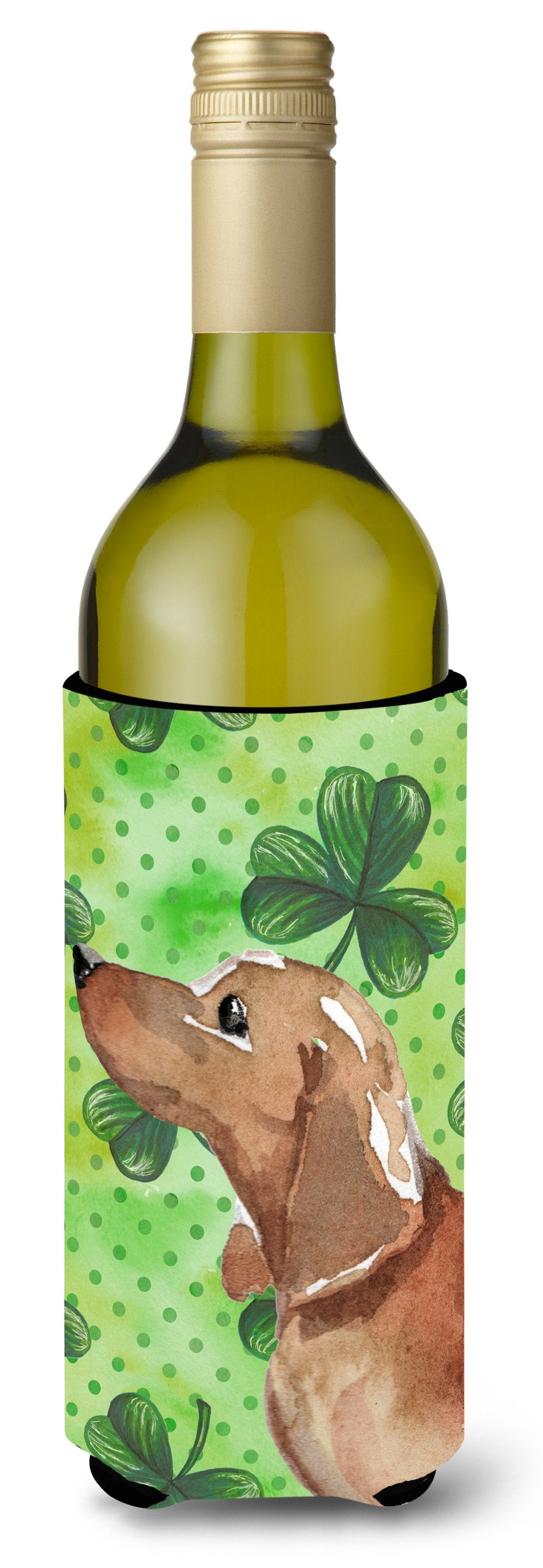 Red Tan Dachshund St. Patrick&#39;s Wine Bottle Beverge Insulator Hugger BB9546LITERK by Caroline&#39;s Treasures