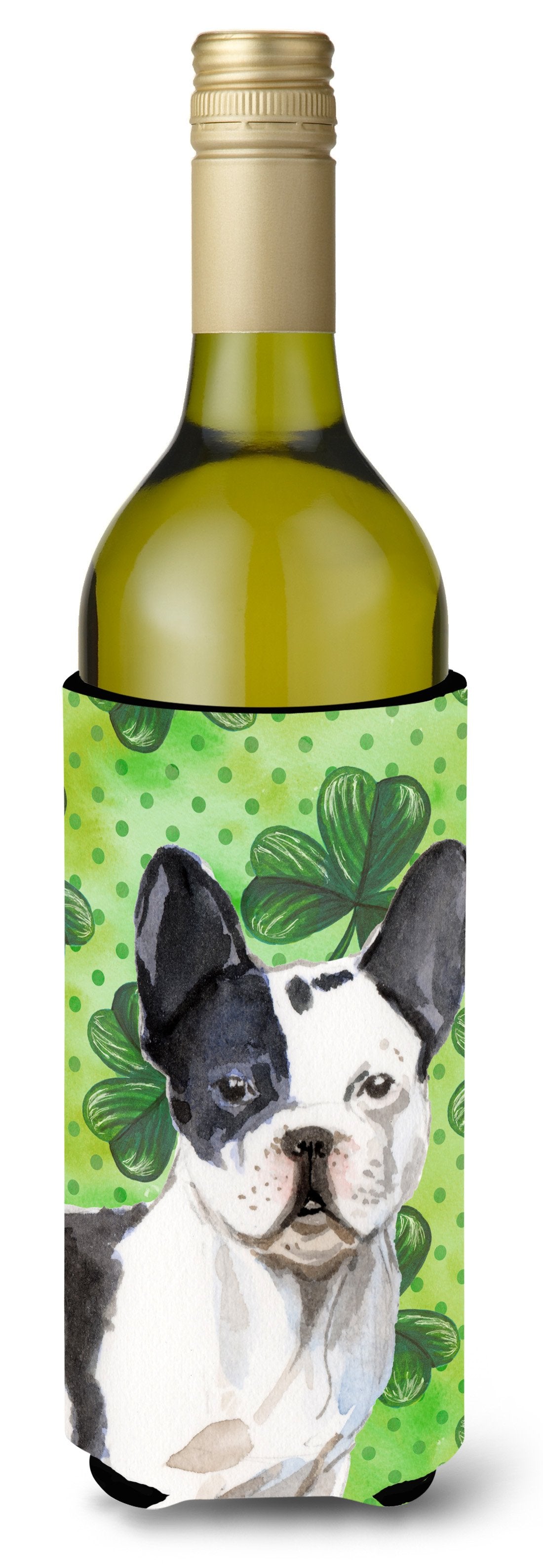 Black White French Bulldog St. Patrick&#39;s Wine Bottle Beverge Insulator Hugger BB9547LITERK by Caroline&#39;s Treasures