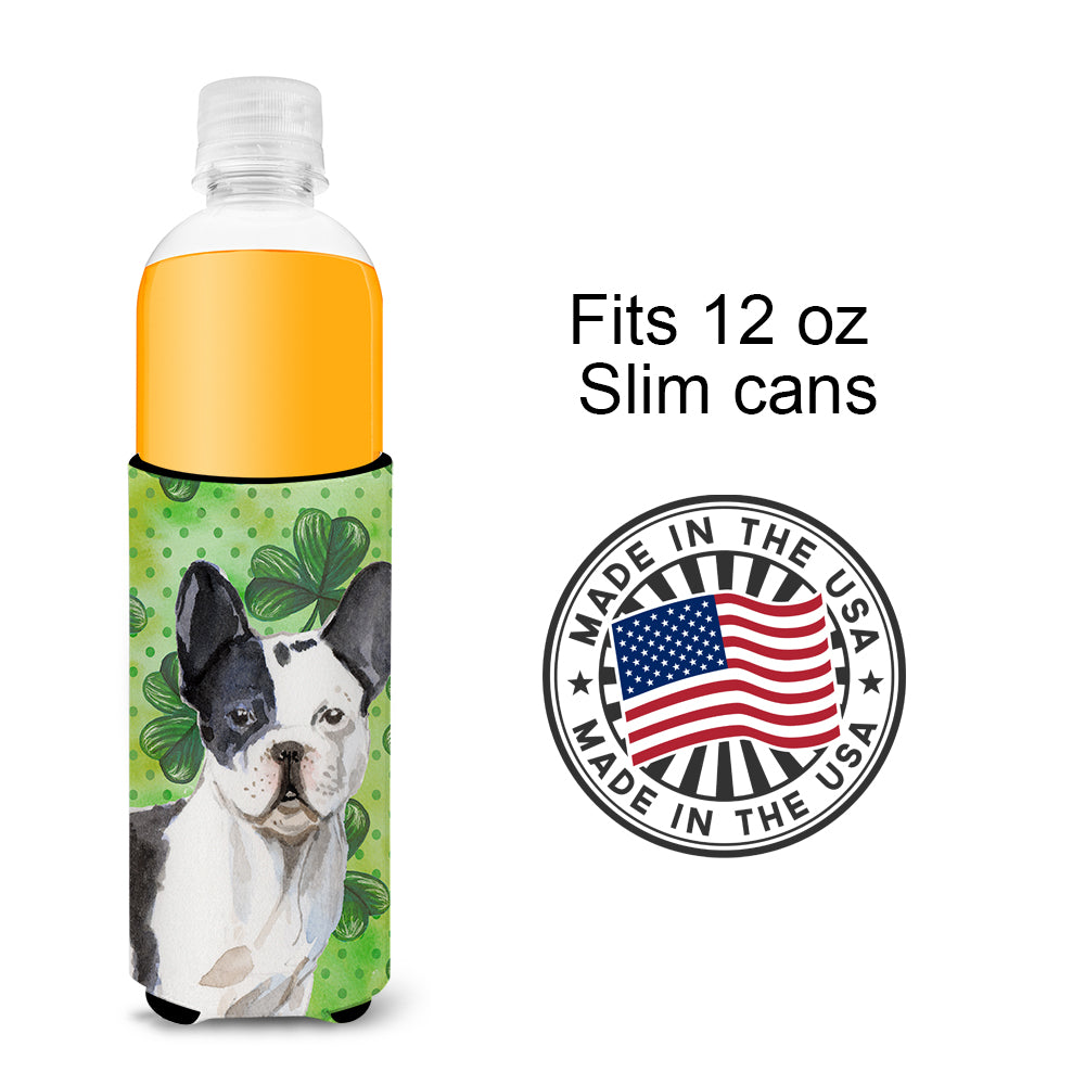 Black White French Bulldog St. Patrick's  Ultra Hugger for slim cans BB9547MUK  the-store.com.