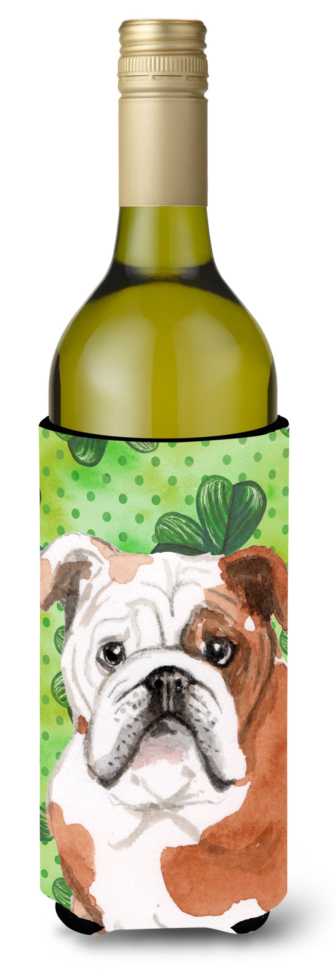 English Bulldog St. Patrick&#39;s Wine Bottle Beverge Insulator Hugger BB9556LITERK by Caroline&#39;s Treasures