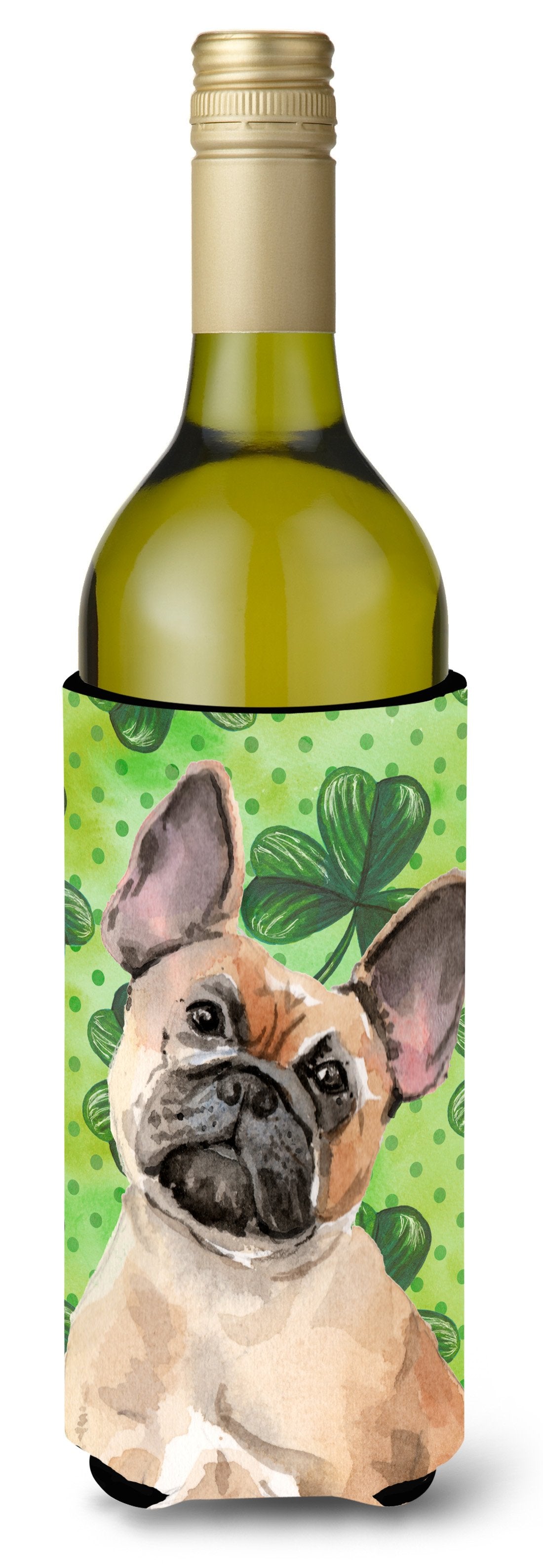Fawn French Bulldog St. Patrick&#39;s Wine Bottle Beverge Insulator Hugger BB9557LITERK by Caroline&#39;s Treasures