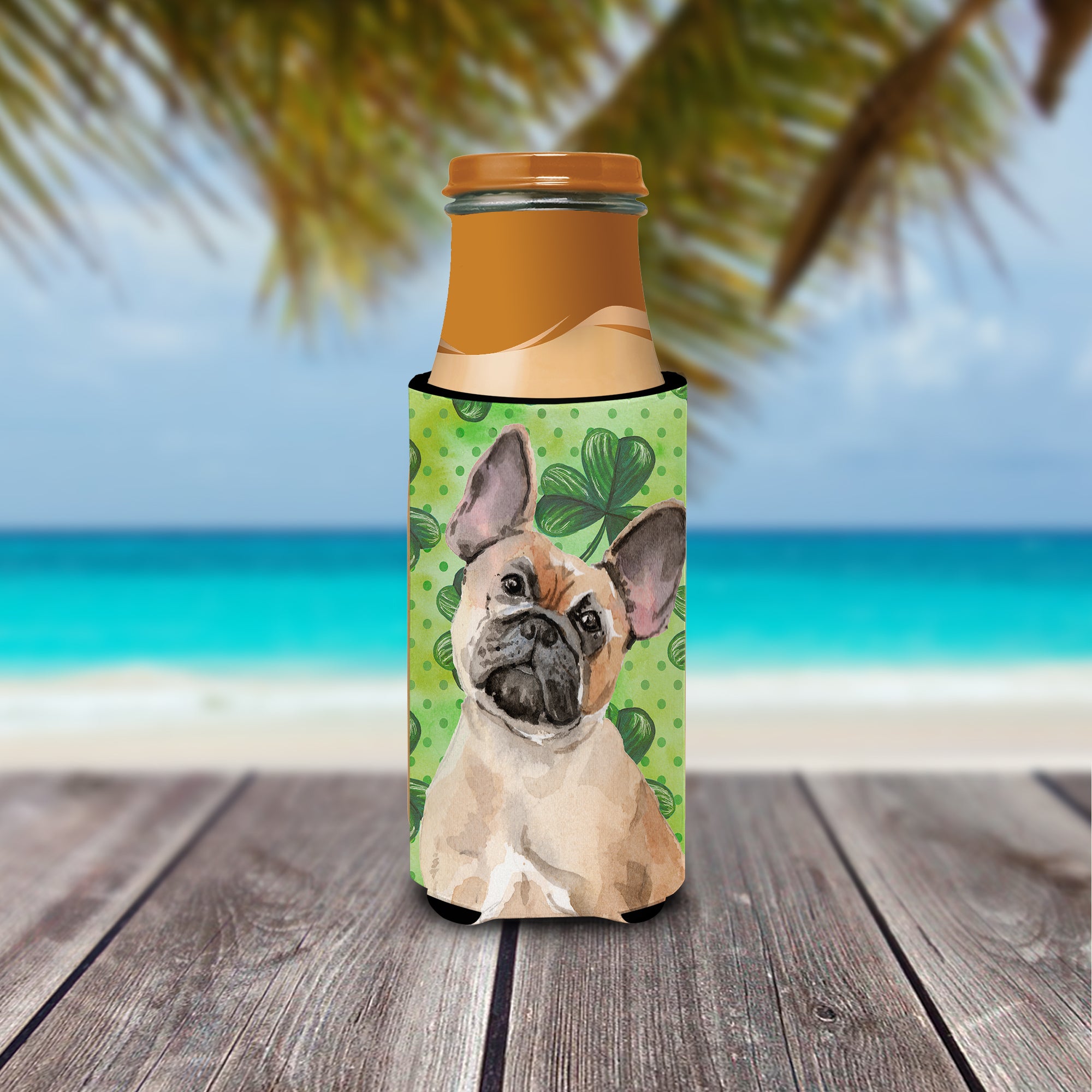 Fawn French Bulldog St. Patrick's  Ultra Hugger for slim cans BB9557MUK