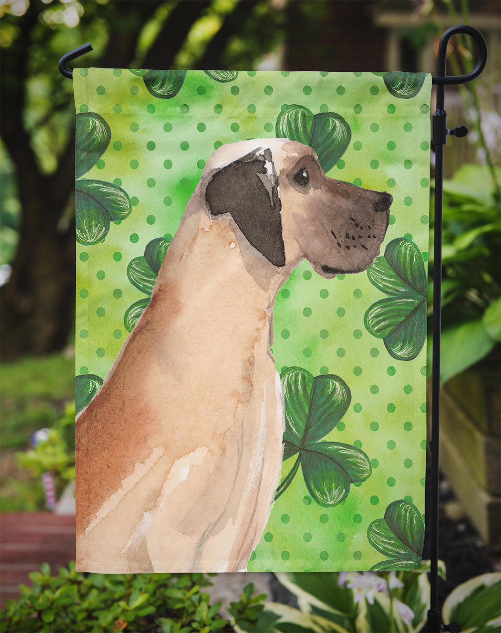 Fawn Natural Great Dane St. Patrick's Flag Garden Size  the-store.com.
