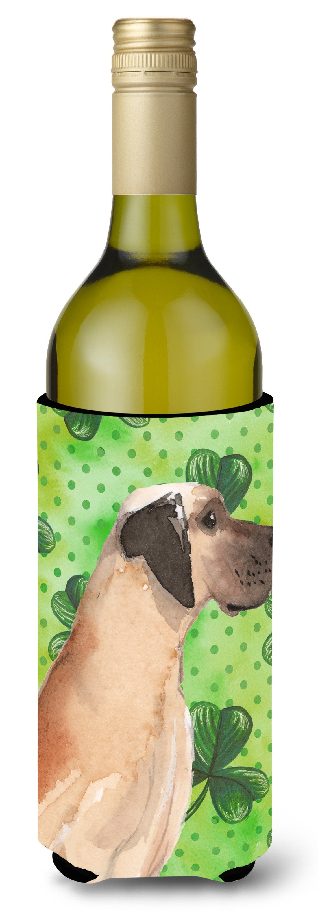 Fawn Natural Great Dane St. Patrick&#39;s Wine Bottle Beverge Insulator Hugger BB9559LITERK by Caroline&#39;s Treasures