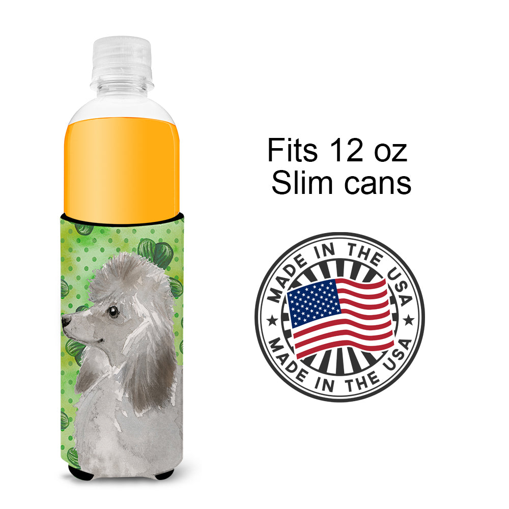 Grey Standard Poodle St. Patrick's  Ultra Hugger for slim cans
