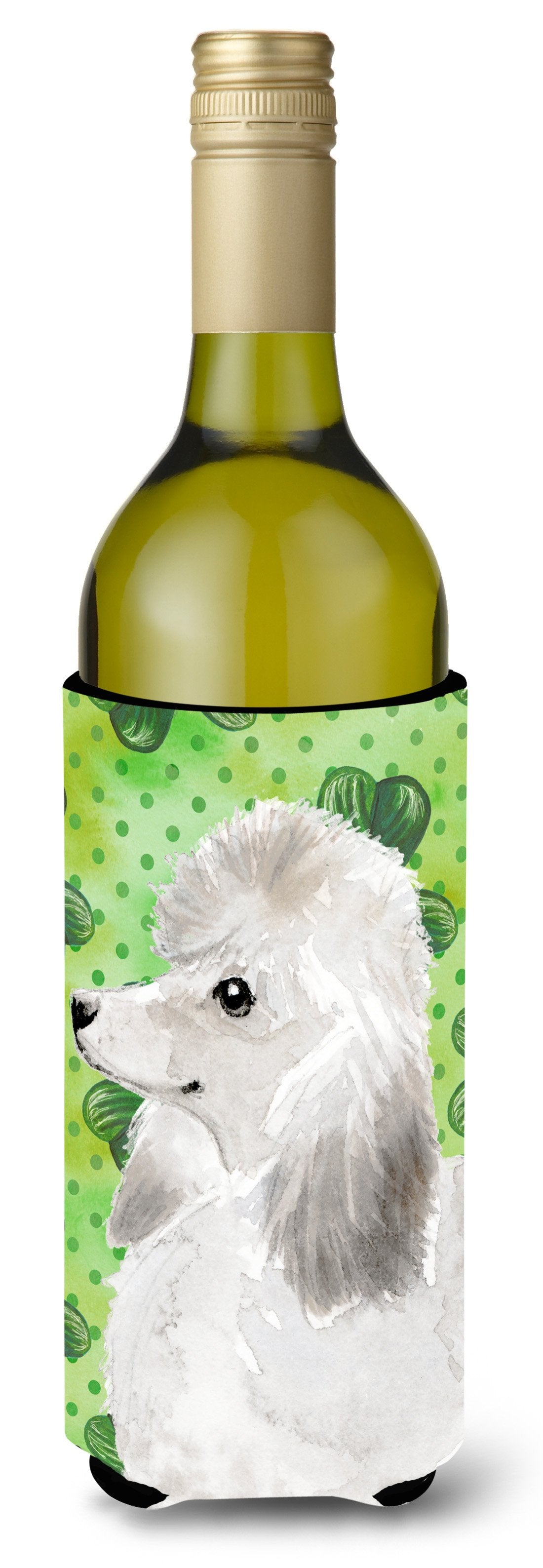 White Standard Poodle St. Patrick's Wine Bottle Beverge Insulator Hugger by Caroline's Treasures
