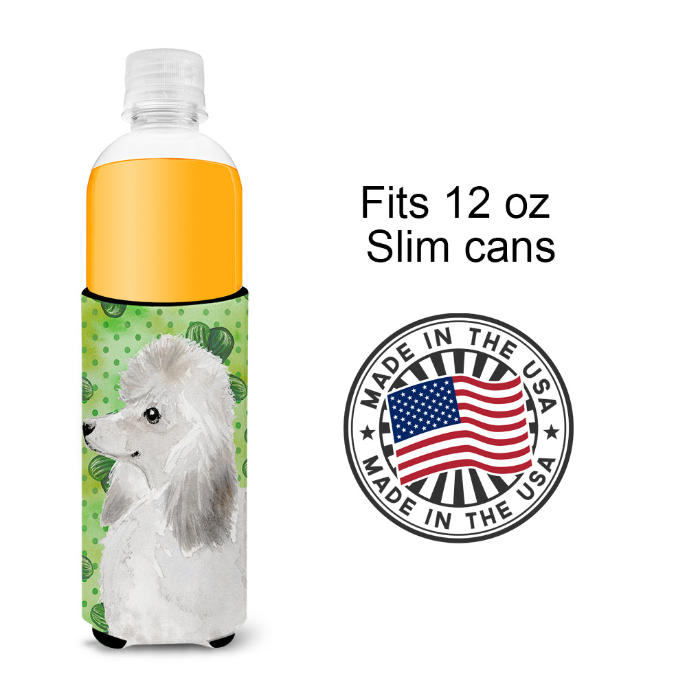 White Standard Poodle St. Patrick's  Ultra Hugger for slim cans BB9561MUK  the-store.com.