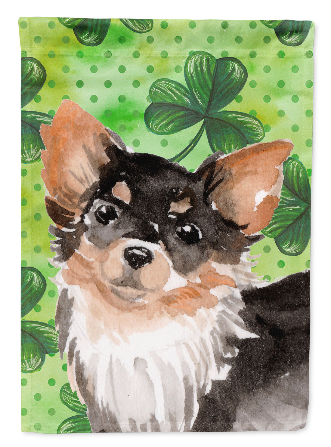 Long Haired Chihuahua St. Patrick&#39;s Flag Canvas House Size BB9564CHF
