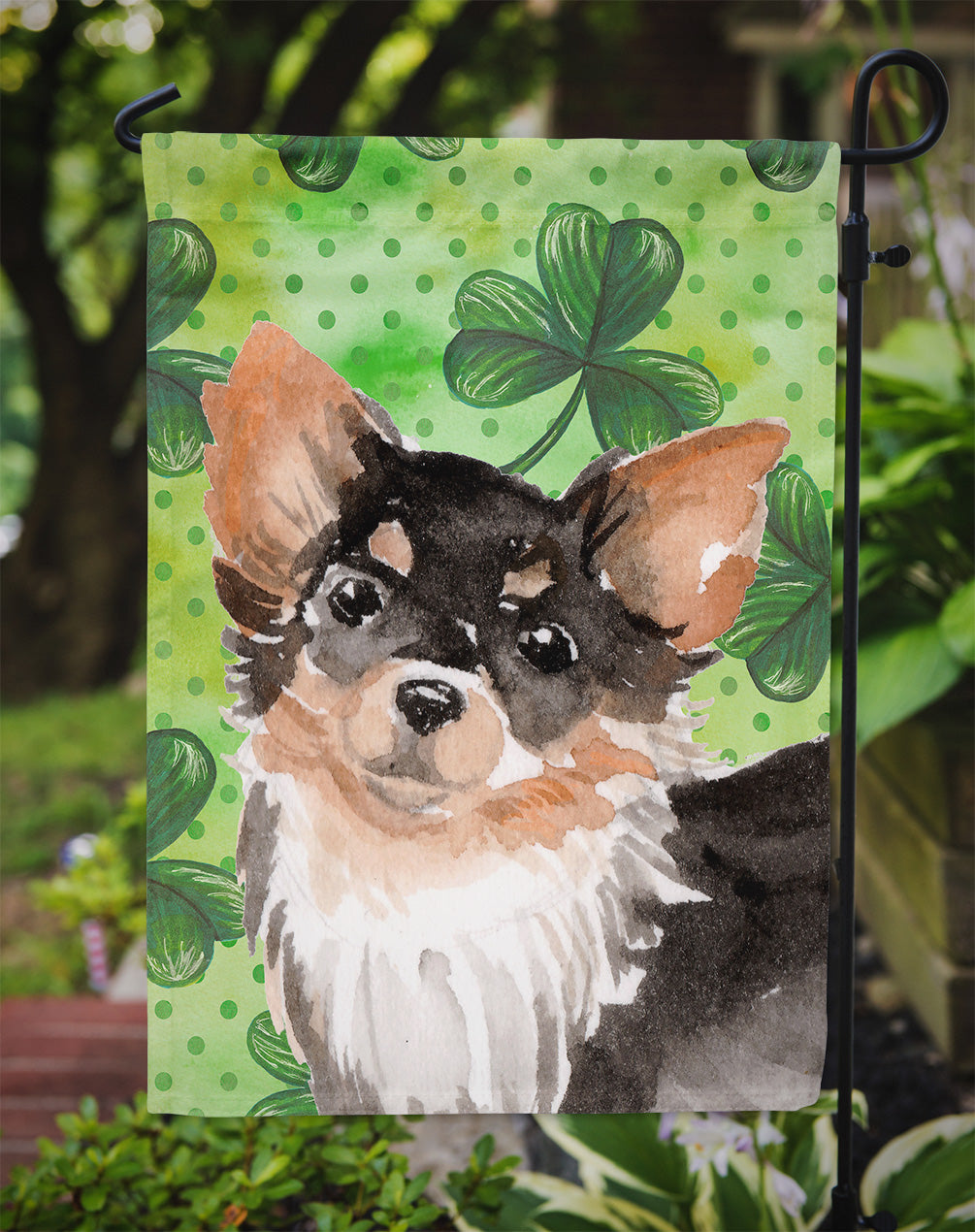 Long Haired Chihuahua St. Patrick's Flag Garden Size BB9564GF  the-store.com.