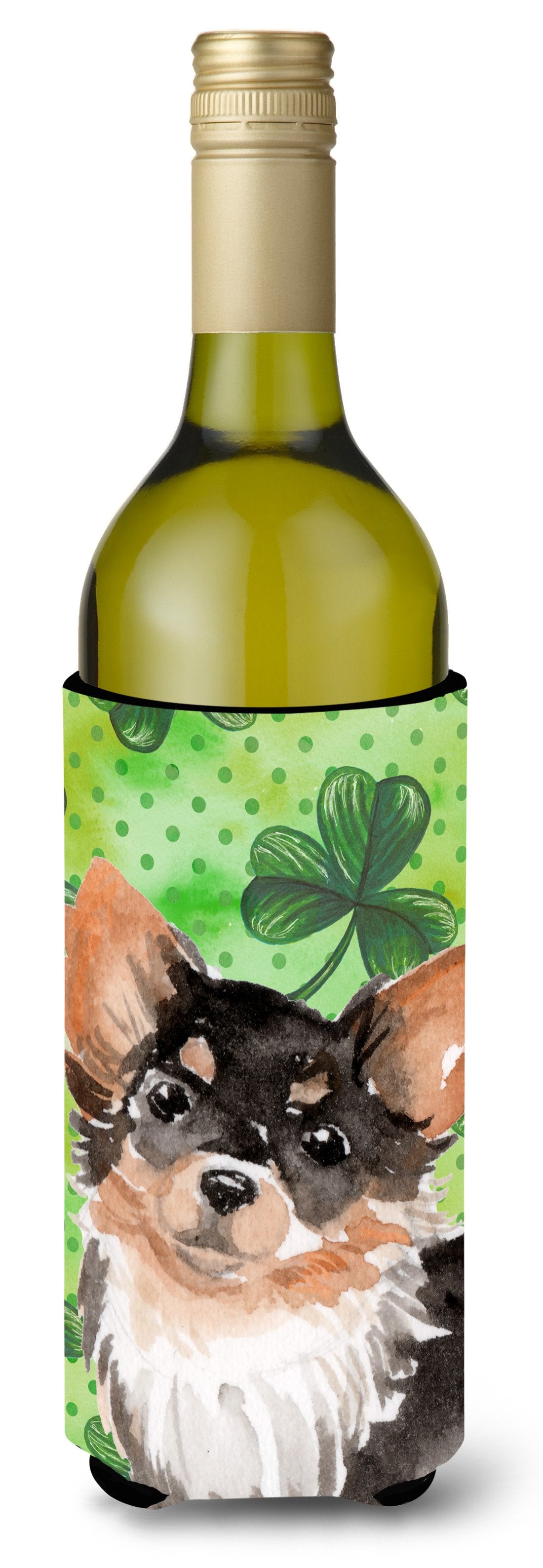 Long Haired Chihuahua St. Patrick&#39;s Wine Bottle Beverge Insulator Hugger BB9564LITERK by Caroline&#39;s Treasures