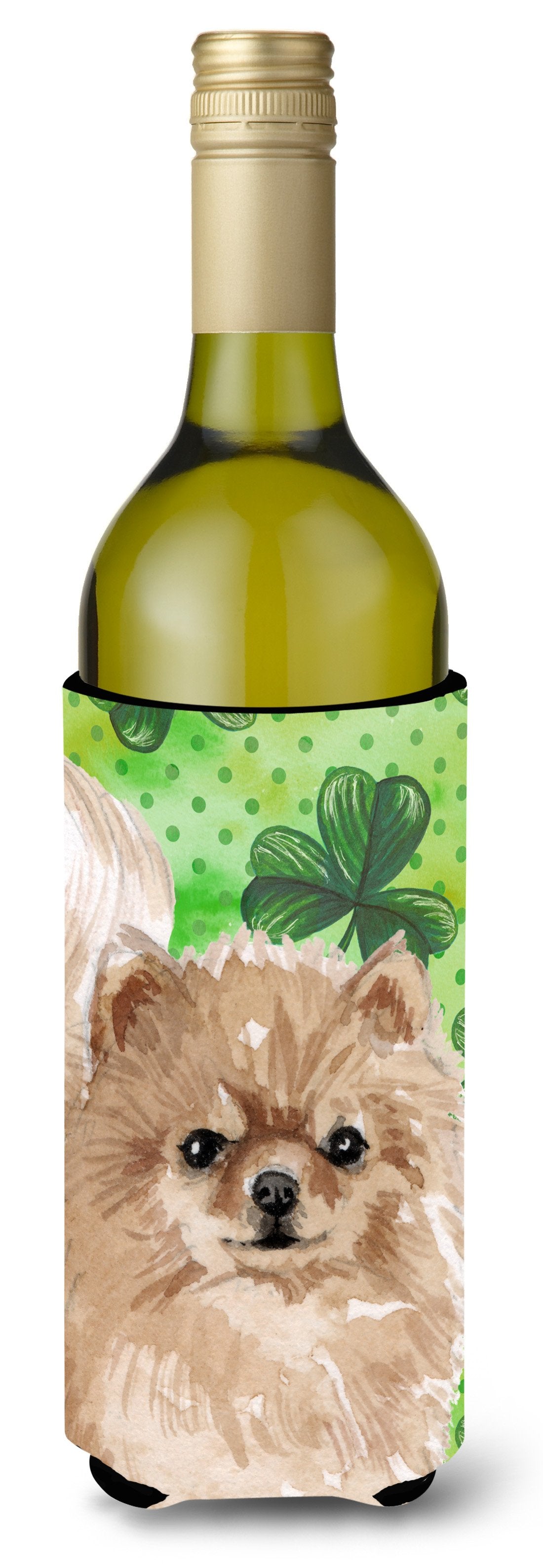 Pomeranian St. Patrick&#39;s Wine Bottle Beverge Insulator Hugger BB9565LITERK by Caroline&#39;s Treasures
