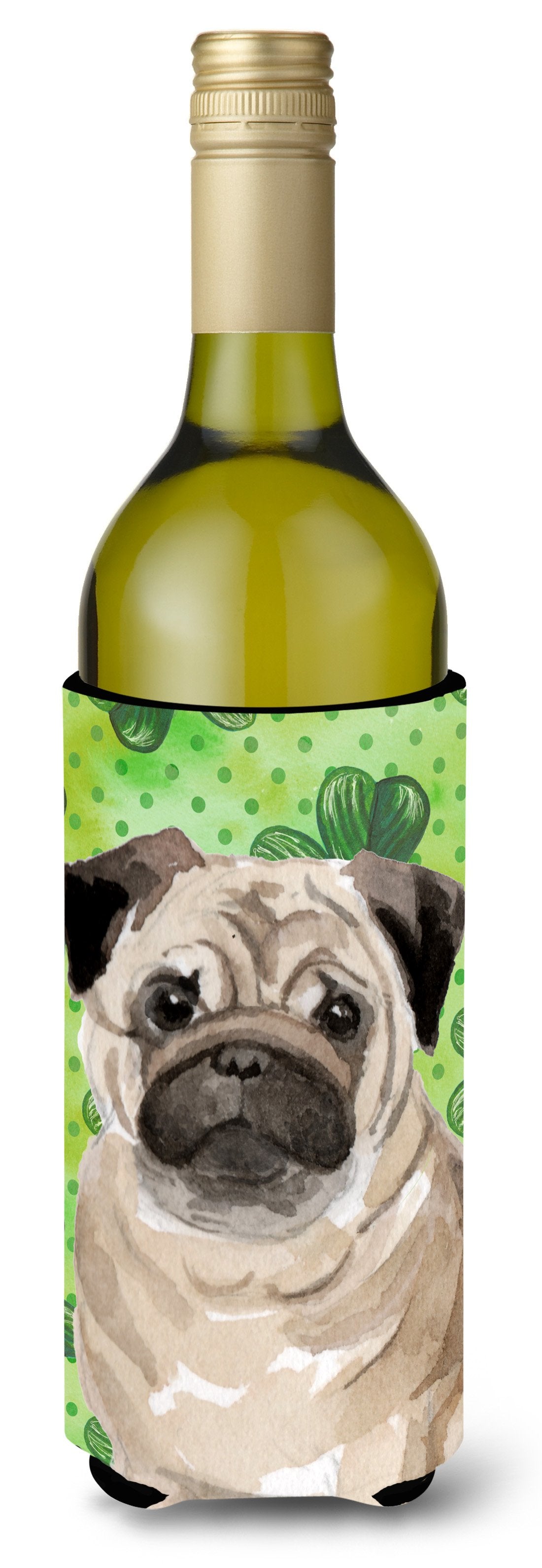 Fawn Pug St. Patrick&#39;s Wine Bottle Beverge Insulator Hugger BB9566LITERK by Caroline&#39;s Treasures