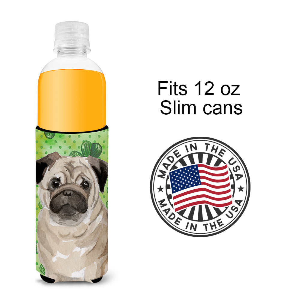 Fawn Pug St. Patrick's  Ultra Hugger for slim cans BB9566MUK  the-store.com.