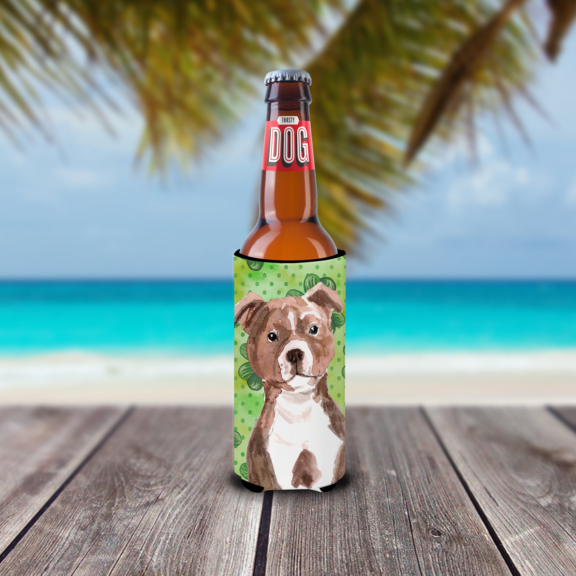 Red Staffie Bull Terrier St. Patrick's  Ultra Hugger for slim cans BB9567MUK