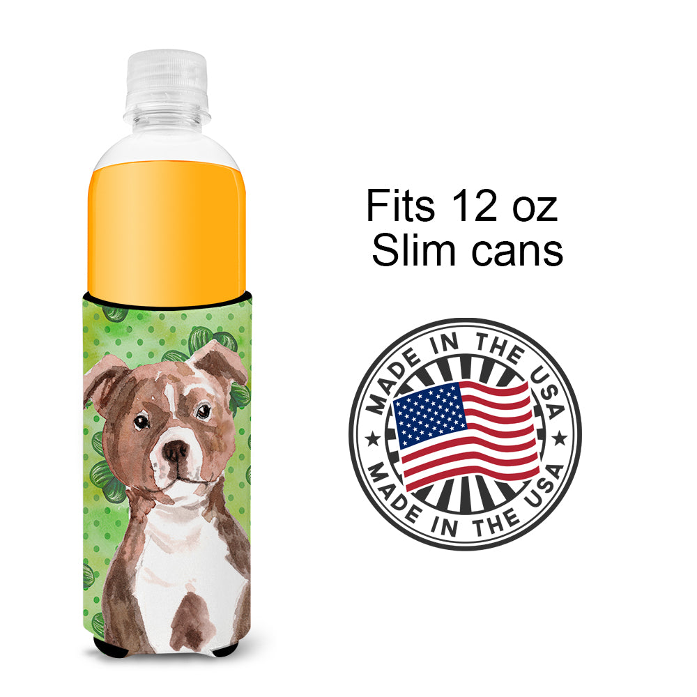 Red Staffie Bull Terrier St. Patrick's  Ultra Hugger for slim cans BB9567MUK  the-store.com.