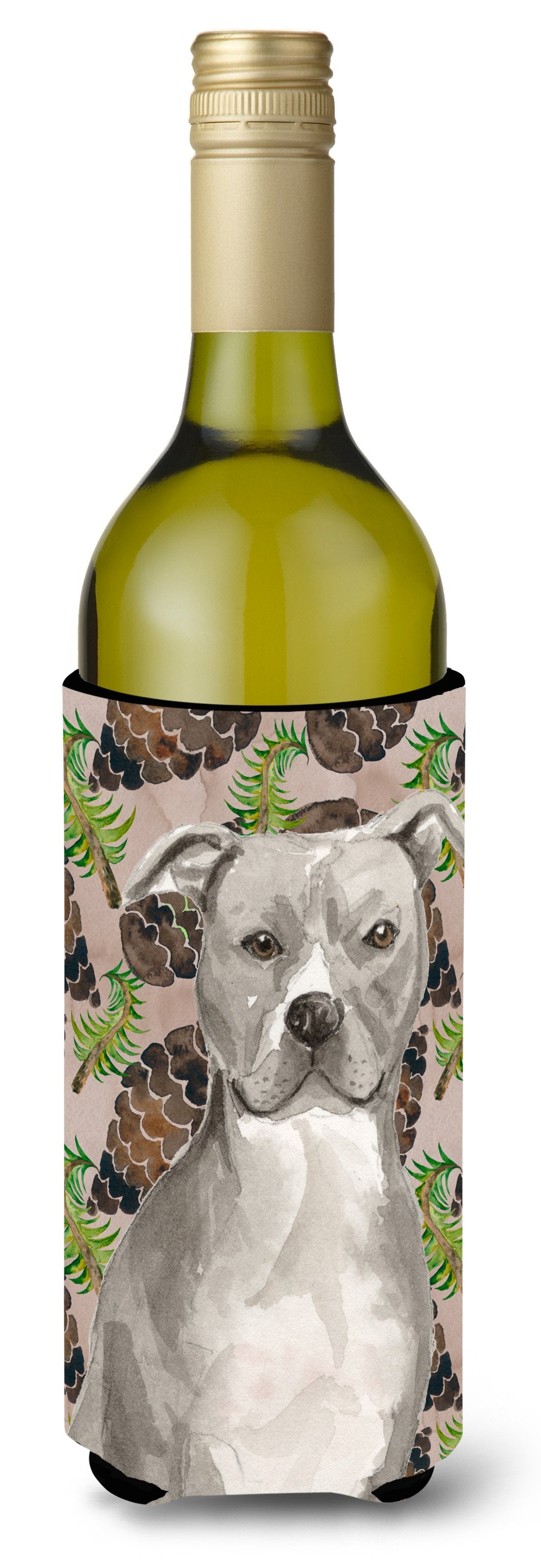 Staffordshire Bull Terrier Pine Cones Wine Bottle Beverge Insulator Hugger BB9570LITERK by Caroline&#39;s Treasures