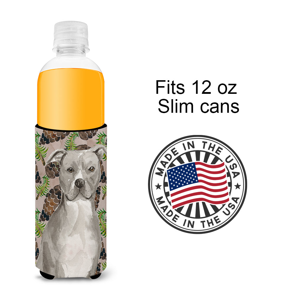 Staffordshire Bull Terrier Pine Cones  Ultra Hugger for slim cans BB9570MUK  the-store.com.