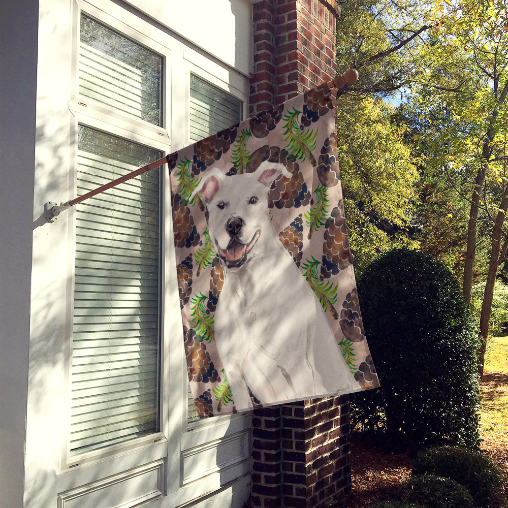 White Staffie Bull Terrier Pine Cones Flag Canvas House Size BB9571CHF  the-store.com.