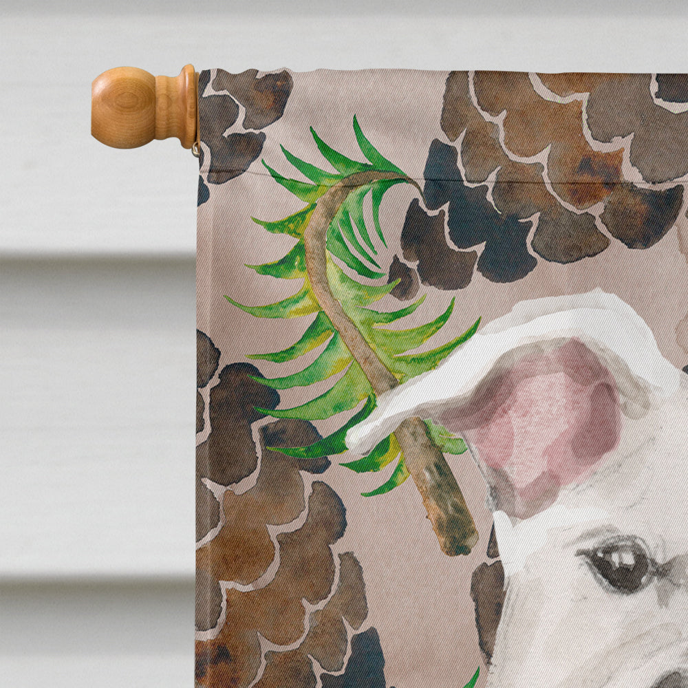 White Staffie Bull Terrier Pine Cones Flag Canvas House Size BB9571CHF
