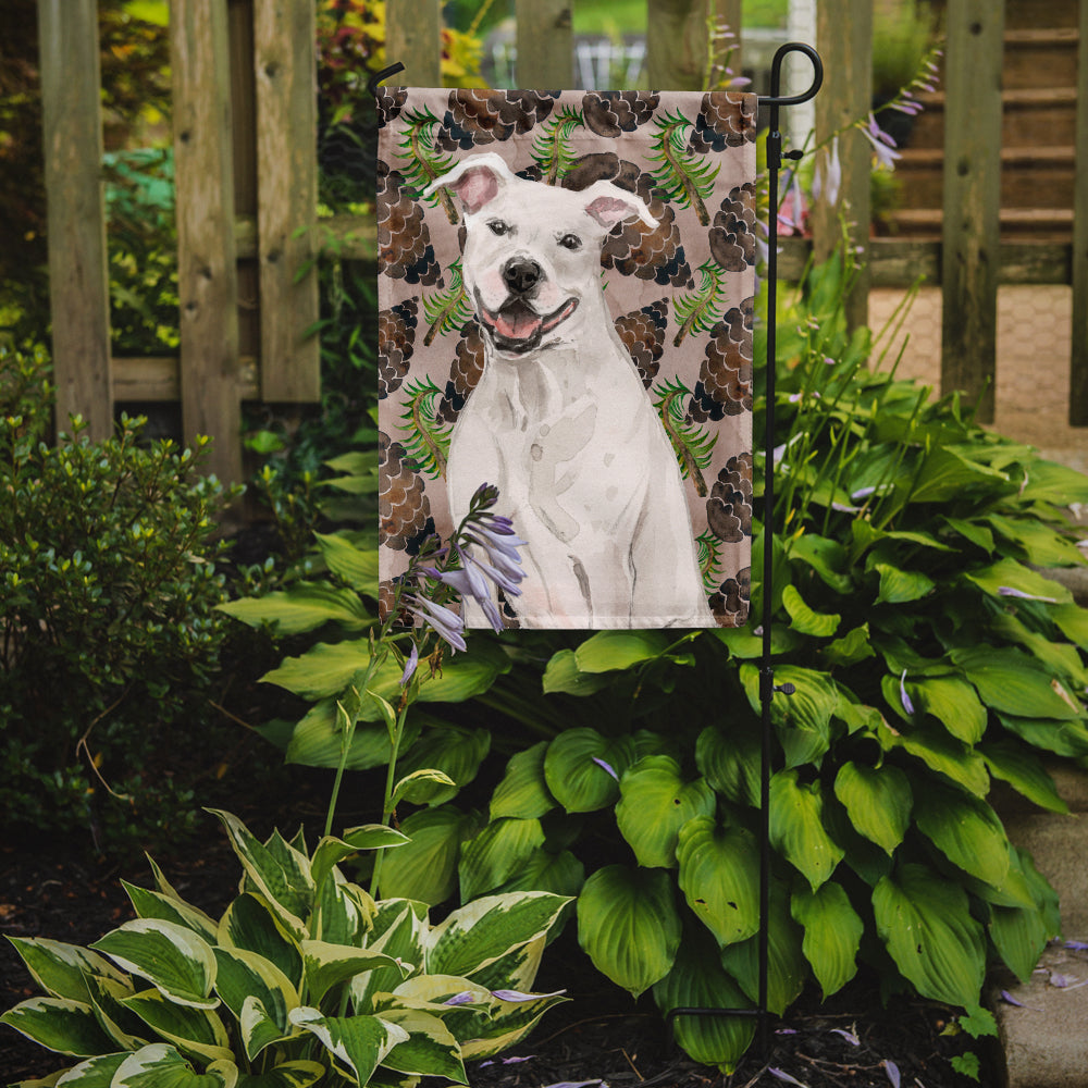 White Staffie Bull Terrier Pine Cones Flag Garden Size BB9571GF
