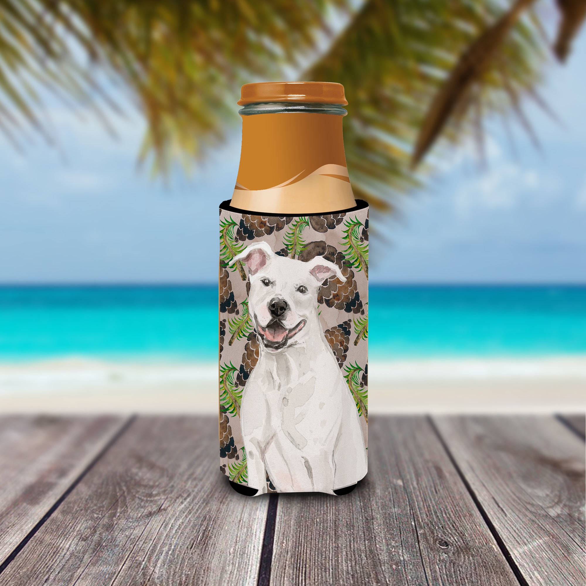 White Staffie Bull Terrier Pine Cones  Ultra Hugger for slim cans BB9571MUK