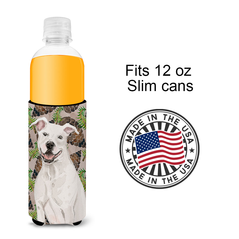 White Staffie Bull Terrier Pine Cones  Ultra Hugger for slim cans BB9571MUK  the-store.com.