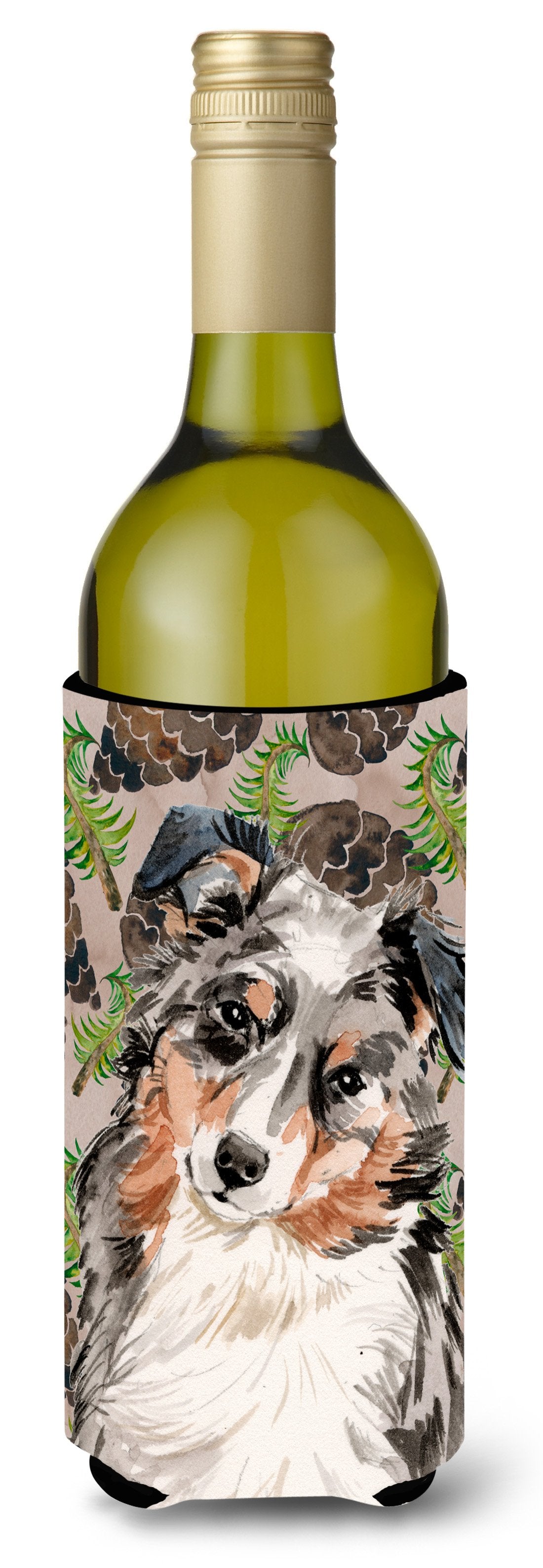 Australian Shepherd Pine Cones Wine Bottle Beverge Insulator Hugger BB9572LITERK by Caroline&#39;s Treasures