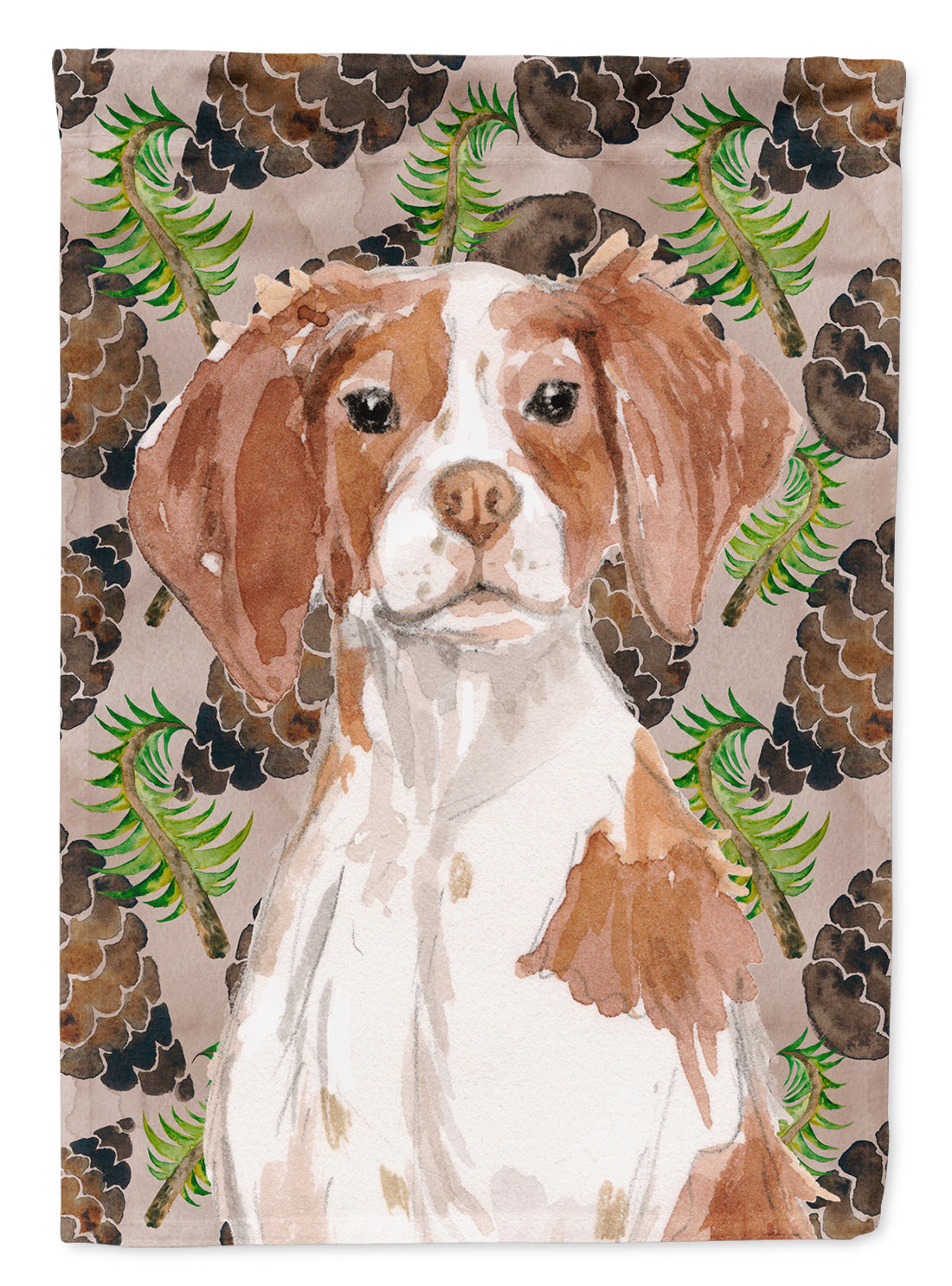 Brittany Spaniel Pine Cones Flag Canvas House Size BB9574CHF  the-store.com.