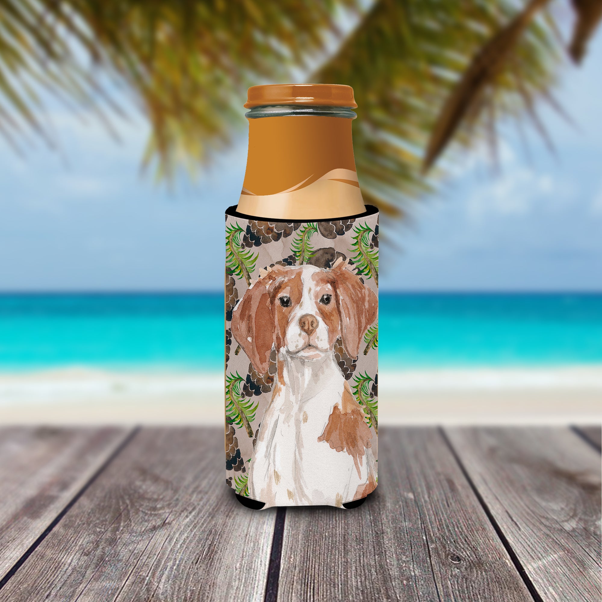 Brittany Spaniel Pine Cones  Ultra Hugger for slim cans BB9574MUK  the-store.com.