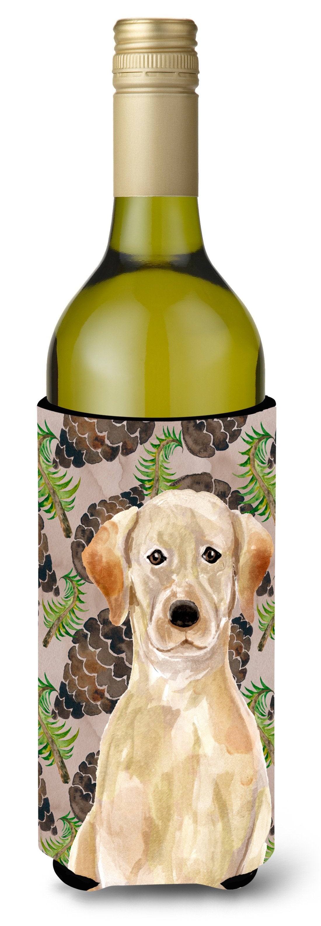 Yellow Labrador Pine Cones Wine Bottle Beverge Insulator Hugger BB9576LITERK by Caroline&#39;s Treasures