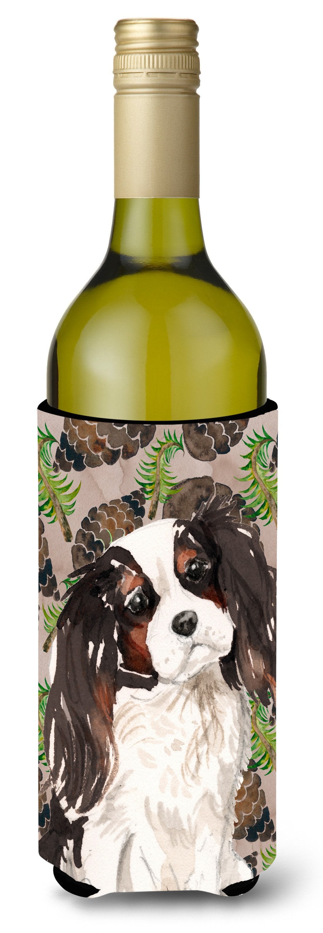 Tricolor Cavalier Spaniel Pine Cones Wine Bottle Beverge Insulator Hugger BB9577LITERK by Caroline&#39;s Treasures