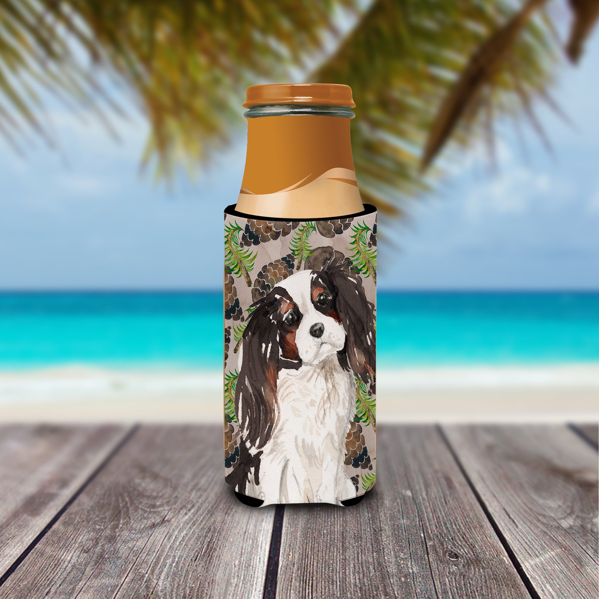 Tricolor Cavalier Spaniel Pine Cones  Ultra Hugger for slim cans BB9577MUK  the-store.com.