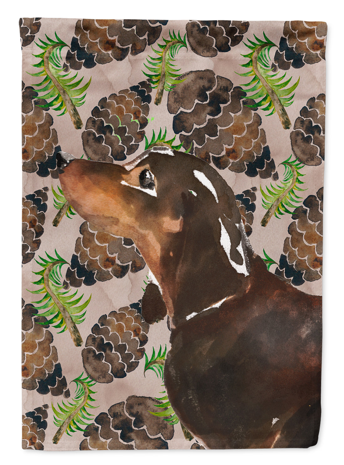 Black and Tan Dachshund Pine Cones Flag Canvas House Size BB9580CHF  the-store.com.
