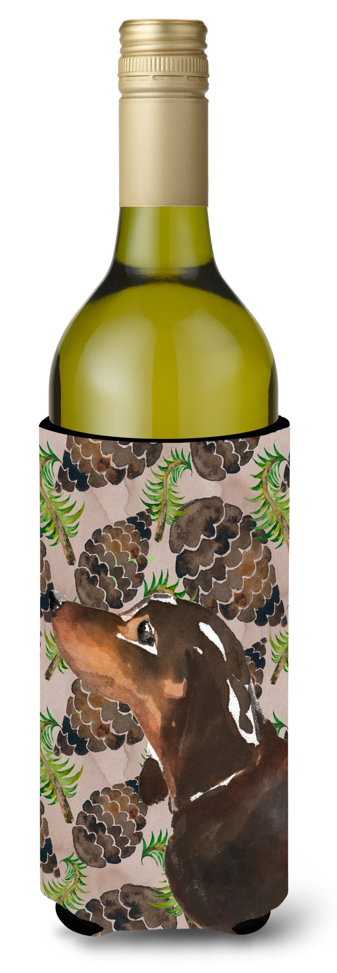 Black and Tan Dachshund Pine Cones Wine Bottle Beverge Insulator Hugger BB9580LITERK by Caroline&#39;s Treasures
