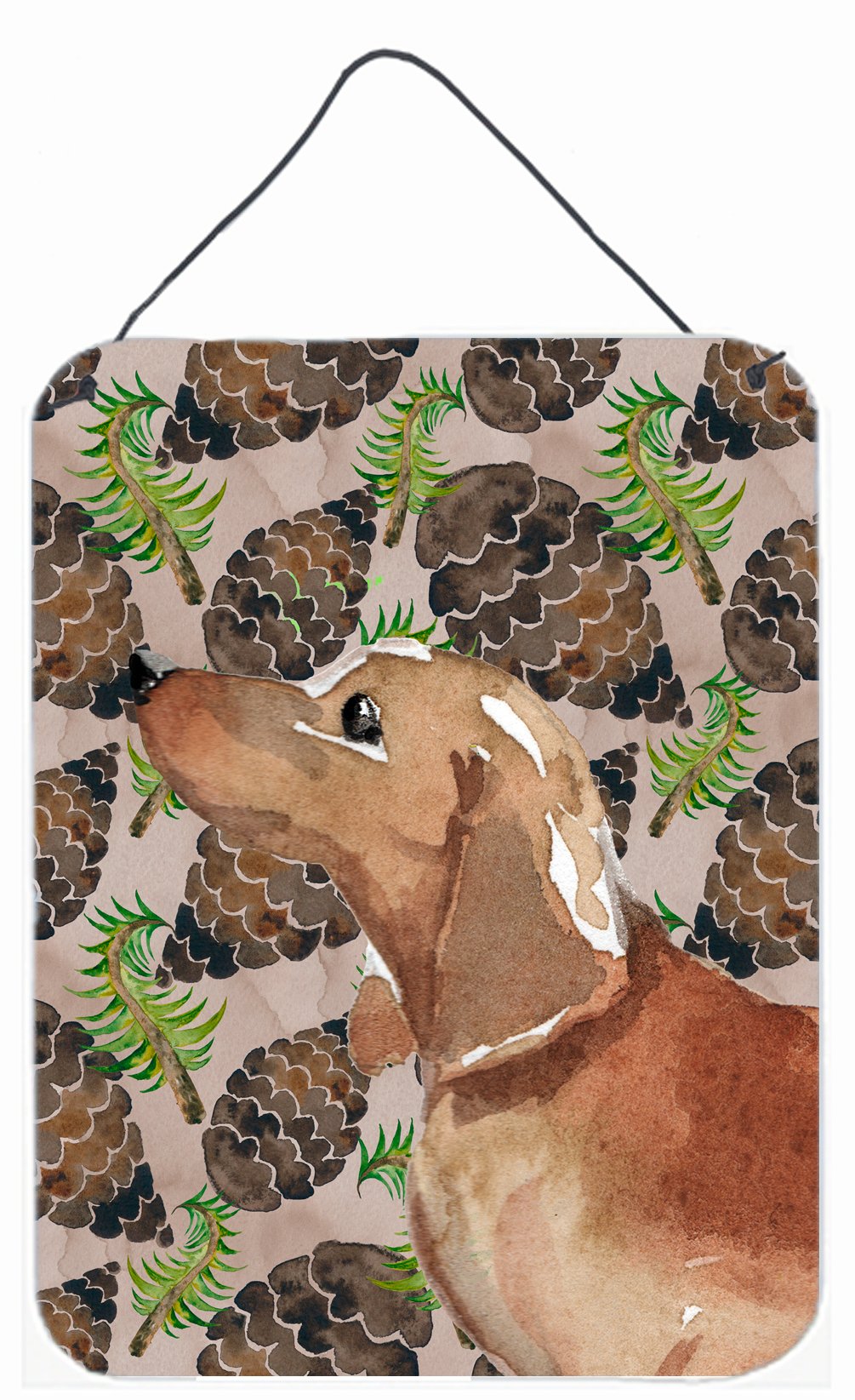 Red Tan Dachshund Pine Cones Wall or Door Hanging Prints BB9581DS1216 by Caroline's Treasures