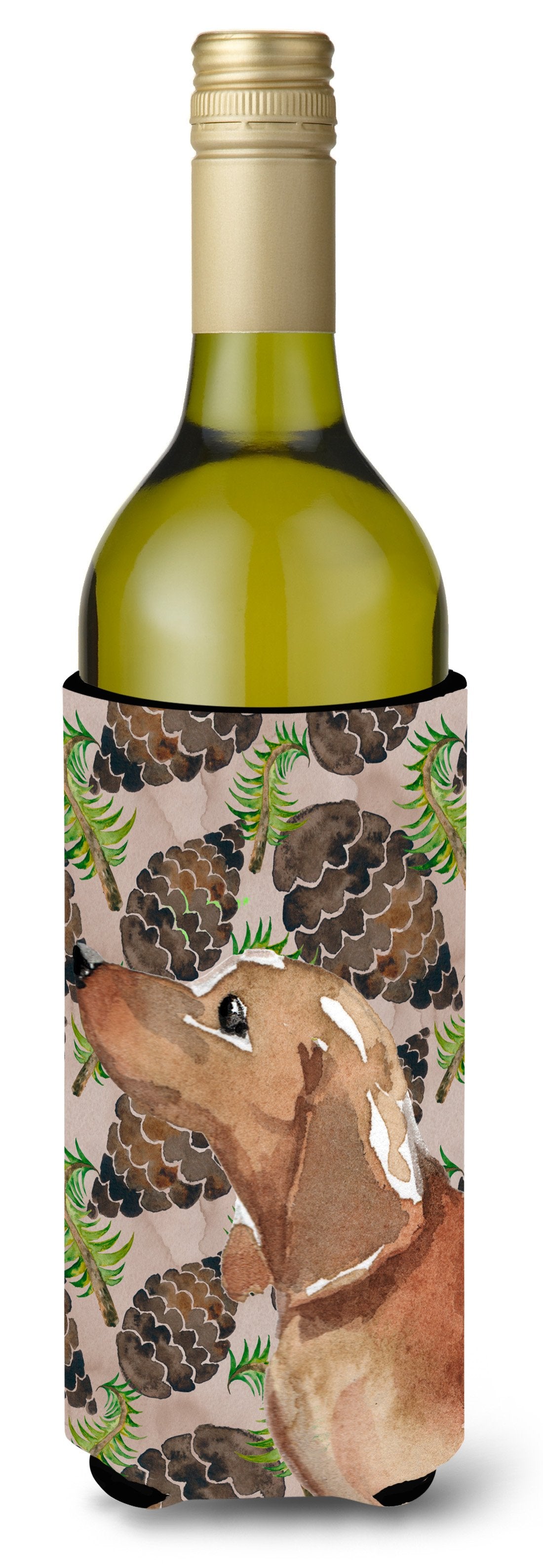 Red Tan Dachshund Pine Cones Wine Bottle Beverge Insulator Hugger BB9581LITERK by Caroline&#39;s Treasures