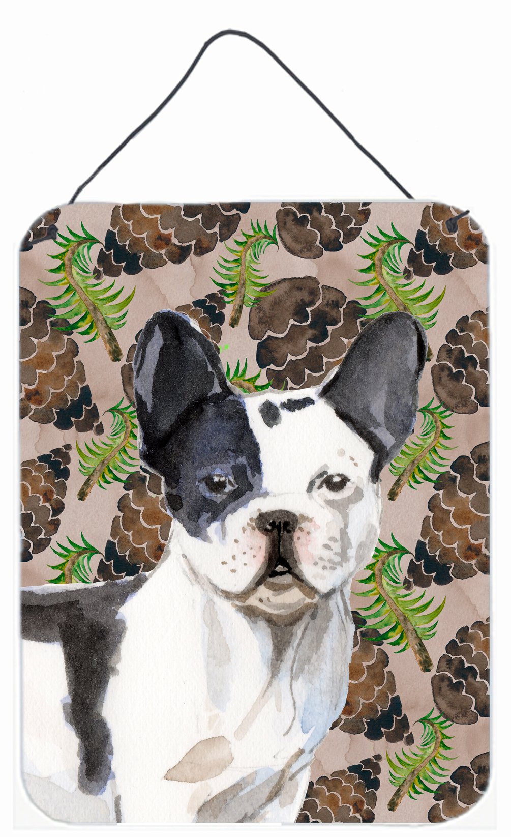 Black White French Bulldog Pine Cones Wall or Door Hanging Prints BB9582DS1216 by Caroline&#39;s Treasures