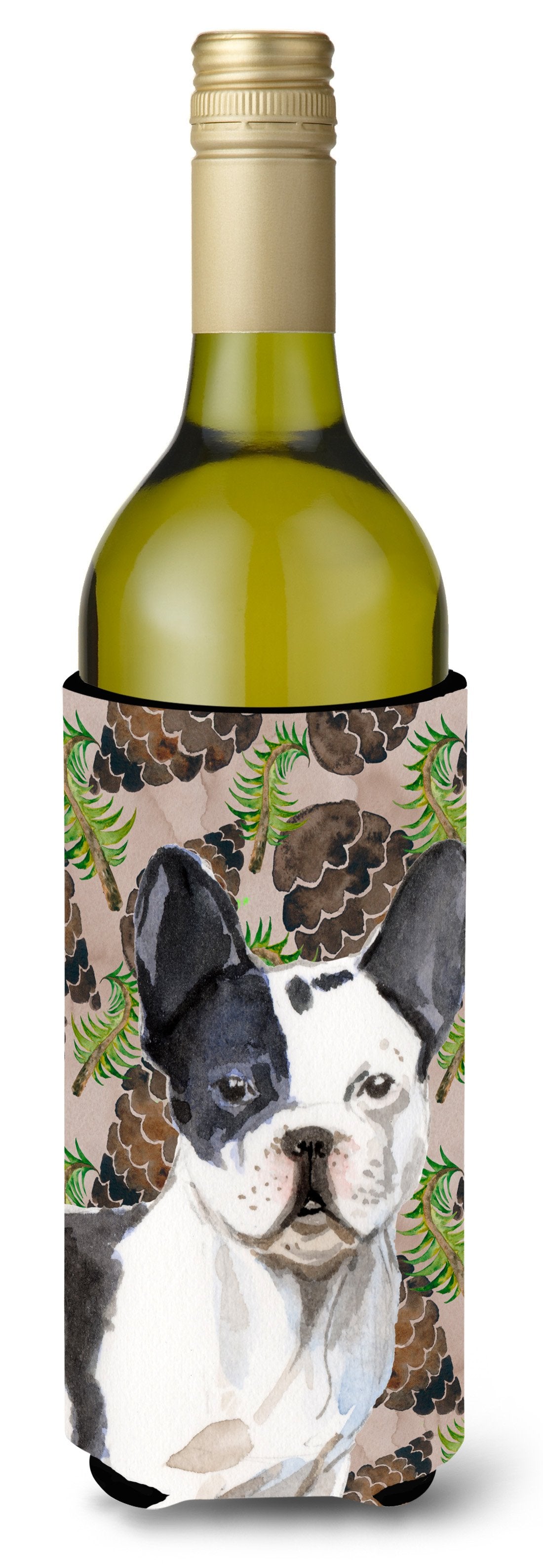 Black White French Bulldog Pine Cones Wine Bottle Beverge Insulator Hugger BB9582LITERK by Caroline&#39;s Treasures