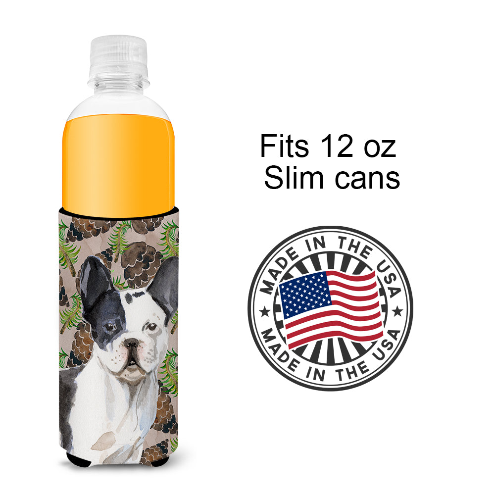 Black White French Bulldog Pine Cones  Ultra Hugger for slim cans BB9582MUK  the-store.com.