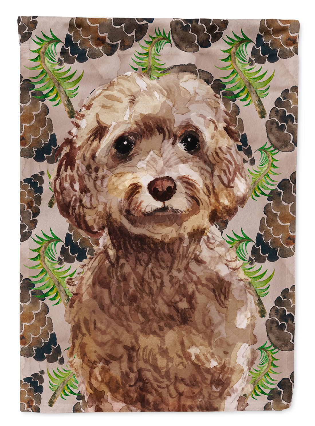 Brown Cockapoo Pine Cones Flag Canvas House Size BB9584CHF  the-store.com.