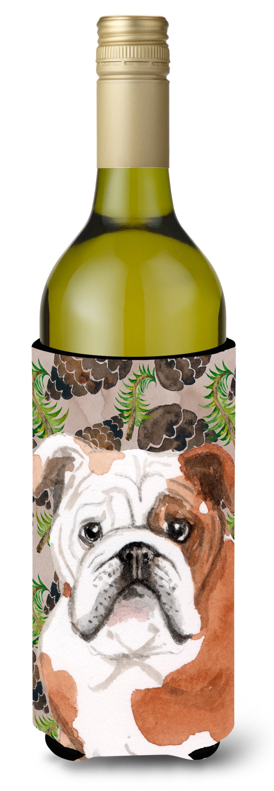 English Bulldog Pine Cones Wine Bottle Beverge Insulator Hugger BB9591LITERK by Caroline&#39;s Treasures