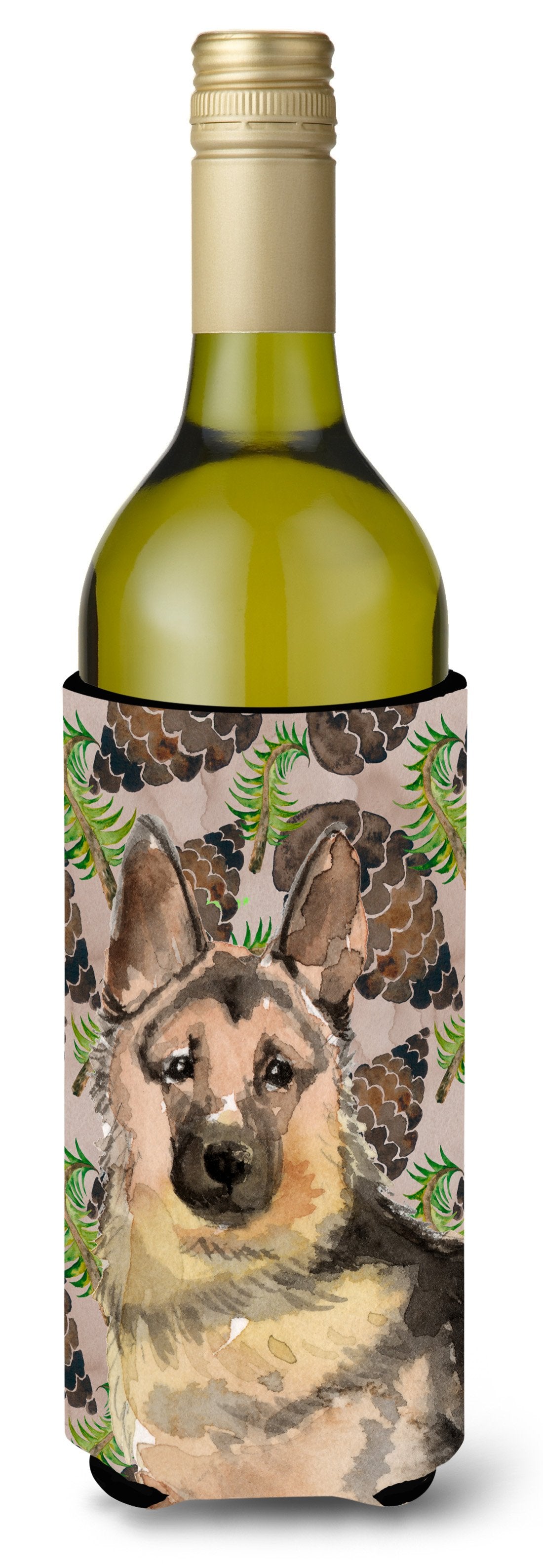 German Shepherd Pine Cones Wine Bottle Beverge Insulator Hugger BB9593LITERK by Caroline&#39;s Treasures