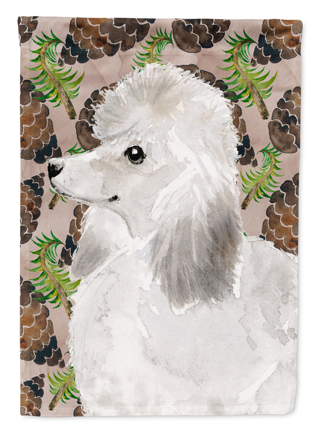 White Standard Poodle Pine Cones Flag Canvas House Size BB9596CHF